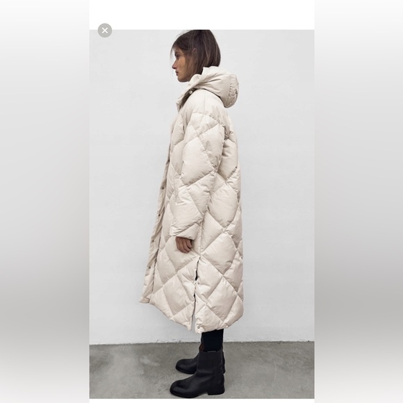๐ Zara NWT Long Creamy Puffer Down Coat โ Size S - Picture 3 of 13